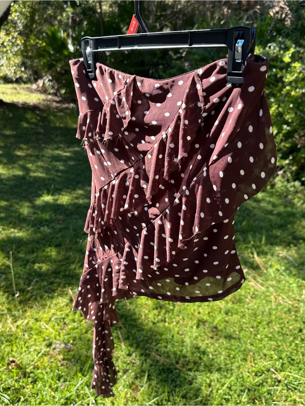 Polka Dot Ruffle tube top - Brown